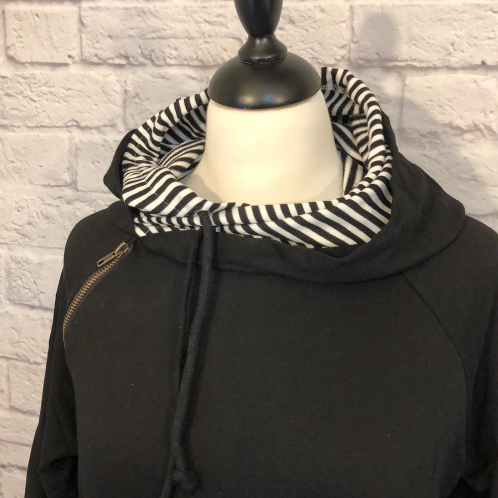 Double Hooded Black Stripe Sweatshirt - Picture 4 of 5